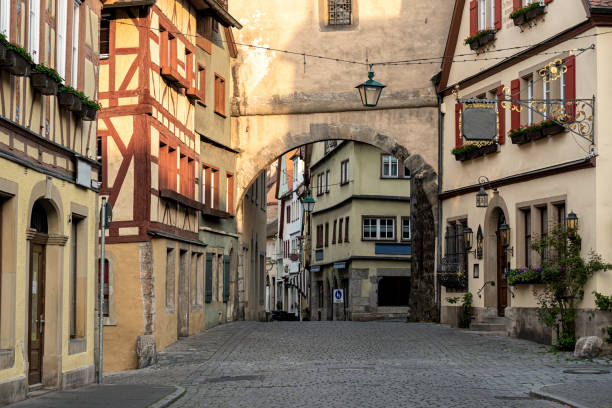 Medieval old street in Rothenburg ob der Tauber stock photo