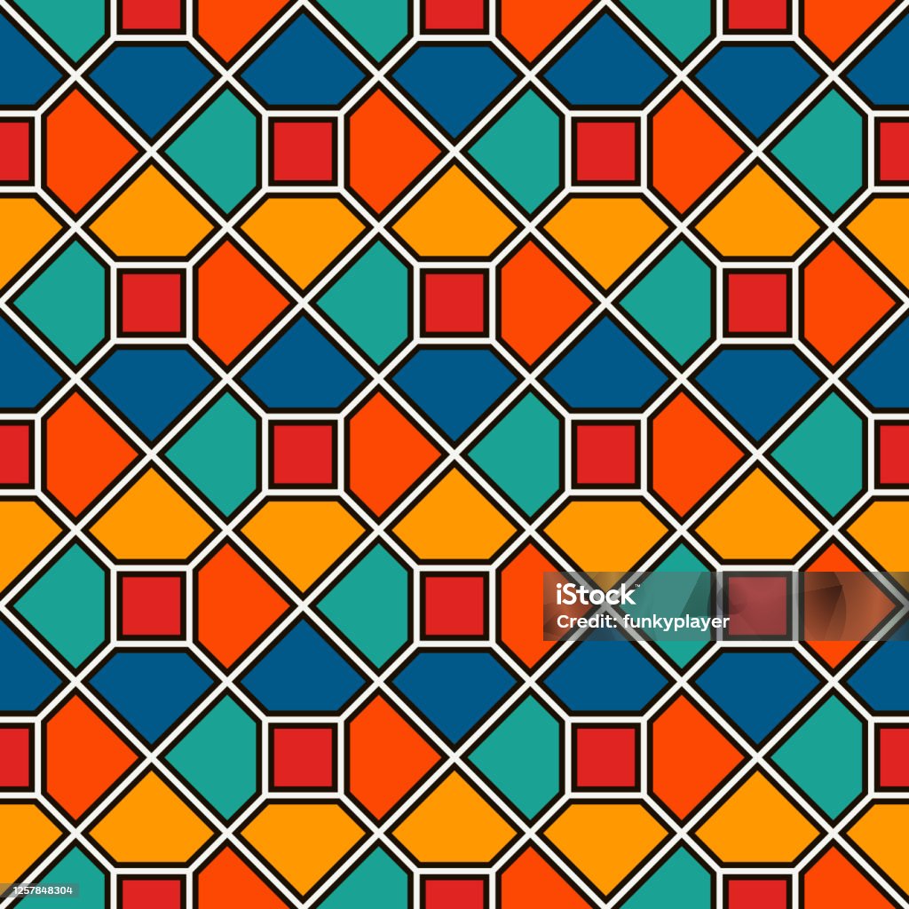 Repeated Octagons Stained Glass Mosaic Abstract Background Vivid Ceramic Tiles  Wallpaper Seamless Surface Pattern Stock Illustration - Download Image Now  - iStock