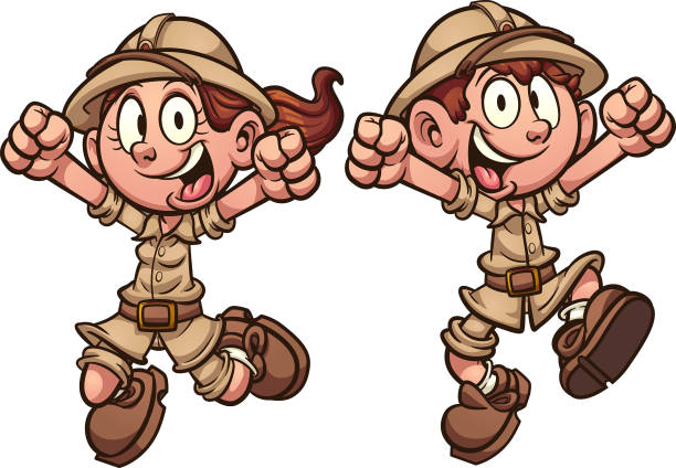 explorer kinder - archäologe stock-grafiken, -clipart, -cartoons und -symbole