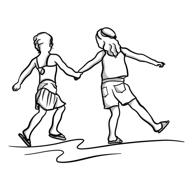 Vector illustration of Childhood Friends Holding Hands