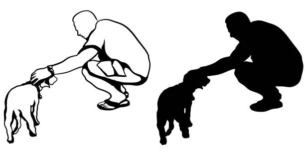 Vector illustration of Making Friends With Puppy Dog Silhouette