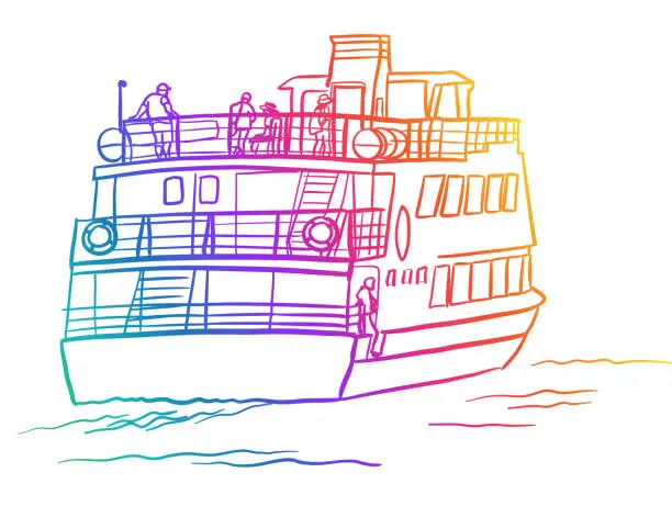 Vector illustration of Tourist's River Cruise Boat Rainbow