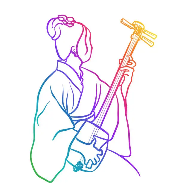 Vector illustration of Traditional Japanese Shamisen Rainbow