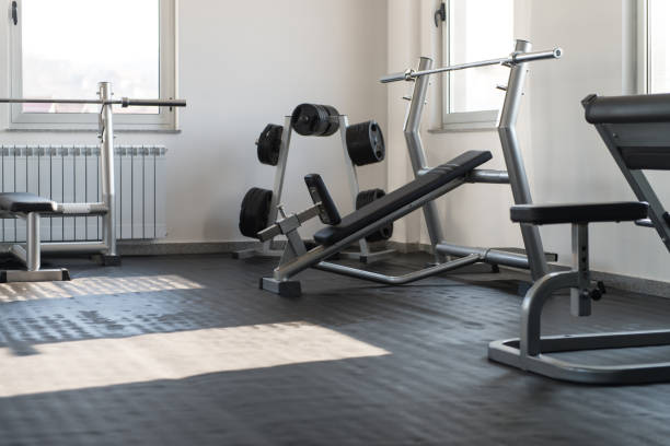 istock Modern Gym Interior With Equipment 1257858223
