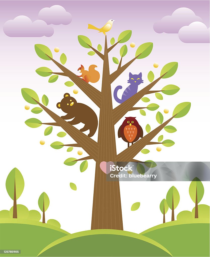 Árbol y Monada animales - arte vectorial de Alegre libre de derechos