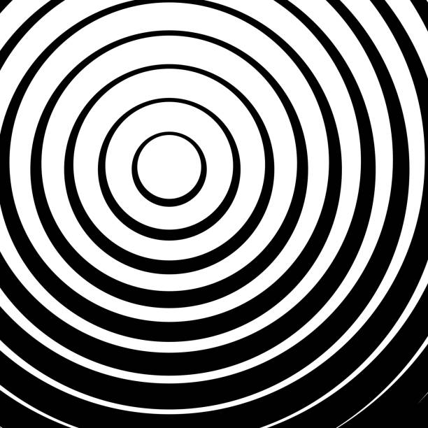 Graphic Black And White Circle icon Vector illustration of graphic black circle on a white square background. illusion pattern circle image created 1960s stock illustrations
