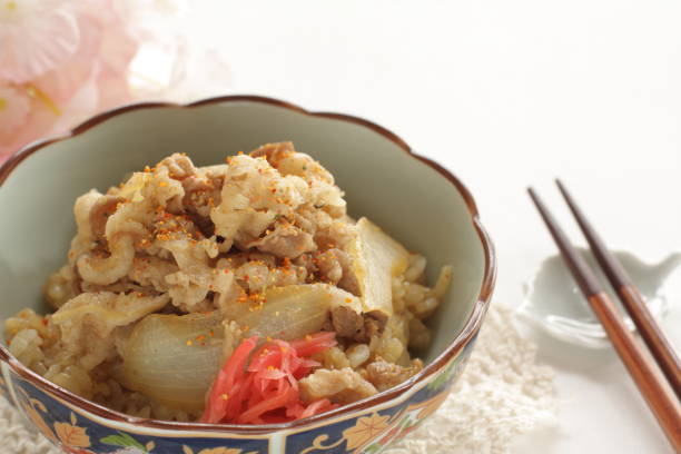istock Japanese food, simmered beef and onion on rice 1257864286
