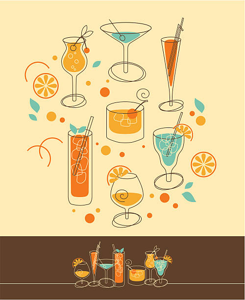 ilustrações, clipart, desenhos animados e ícones de kit de cocktail - refreshment drink drinking straw cocktail