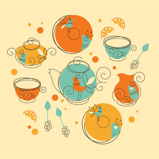 Tea Set  sugar bowl crockery stock illustrations