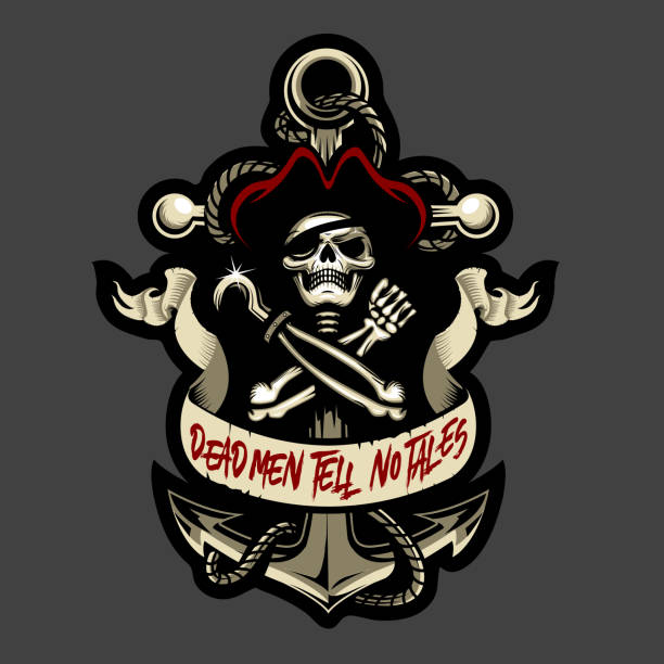 ilustrações de stock, clip art, desenhos animados e ícones de skull pirate and anchor cutout version - nautical vessel pattern rope tattoo