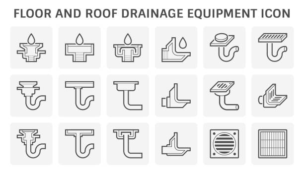 床と屋根排水装置ベクトルアイコンセットの設計。 - roof tile tile geometric shape backgrounds点のイラスト素材／クリップアート素材／マンガ素材／アイコン素材