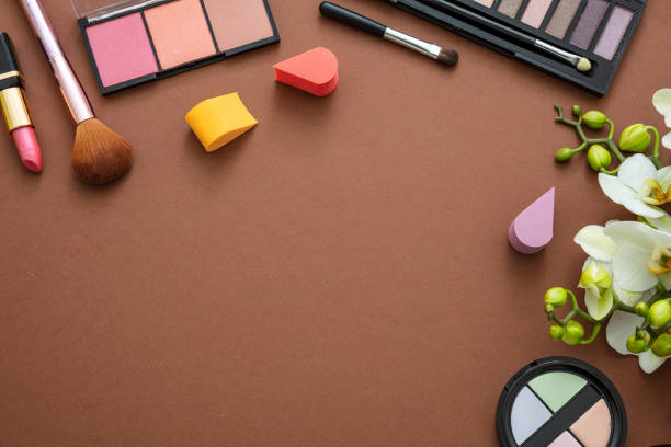 istock Make up natural cosmetics against brown color background 1257891602