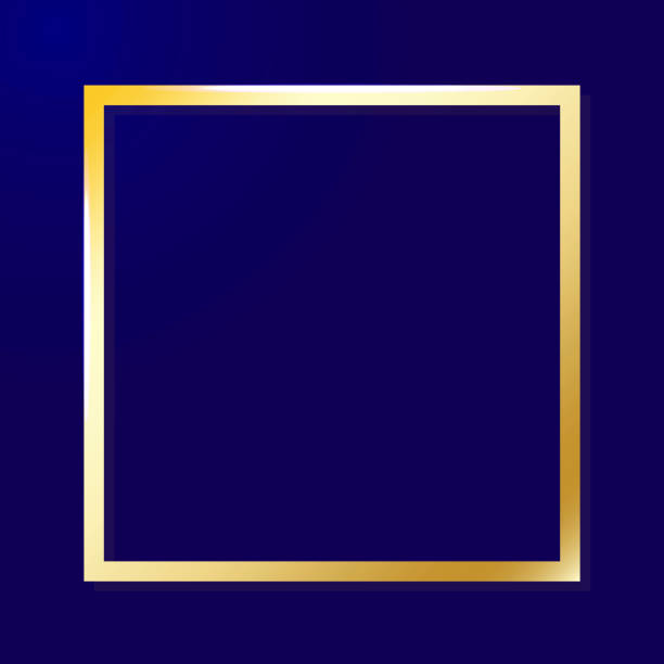 istock Gold frame on a blue background. Luminous line on a dark plane. Futuristic luxury illustration. Stock photo. 1257892202