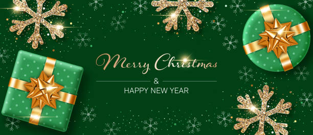 projekt świątecznego nowego roku - christmas gold green backgrounds stock illustrations