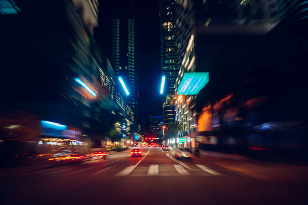 istock Driving at night thru Brickell avenue Miami 1257896217