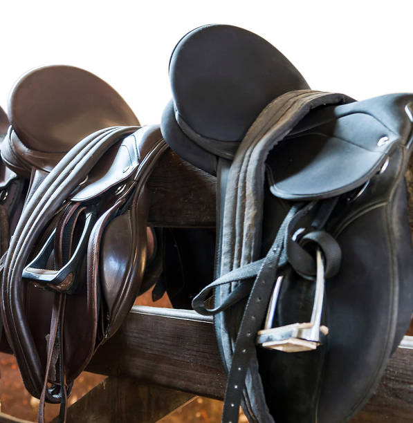 istock Leather Horse Saddle Tack Set. Leather Browband Draft Bridle . 1257910344