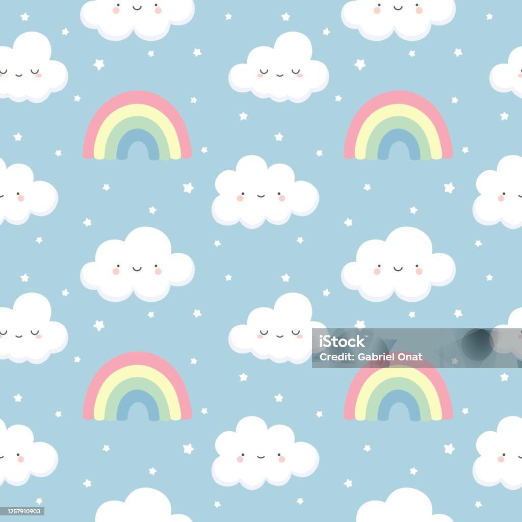 Cloud Pattern Cute Cloud Cartoon Background Rainbow And Stars Seamless  Pattern Stock Illustration - Download Image Now - iStock