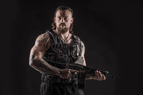 istock Modern urban warfare military Soldier in studio shoot 1257911125