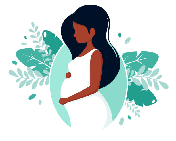 ilustrações de stock, clip art, desenhos animados e ícones de pregnant black woman. pregnancy, motherhood concept. vector illustration in flat style. - africana gravida