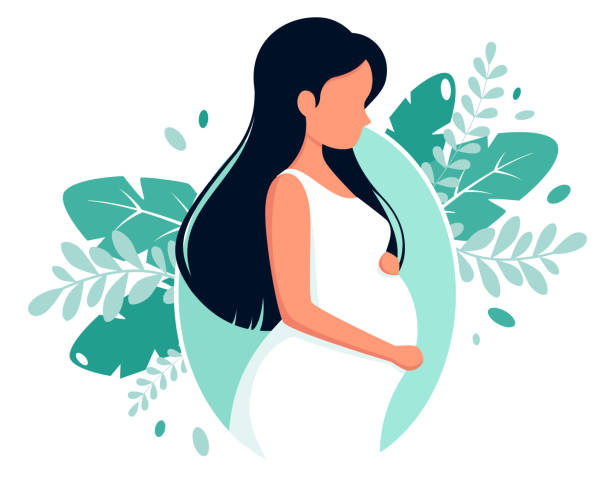 Pregnant woman. Concept illustration for pregnancy and motherhood. Vector illustration in flat style. Vector illustration for cards, icons, postcards, banners, logotypes, posters and professional design. pregnant designs stock illustrations