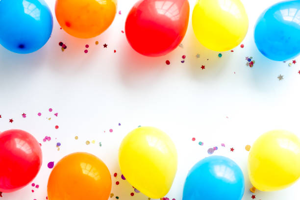 istock Happy birthday concept. Balloon on white background top-down copy space 1257912673