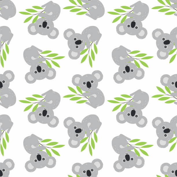 코알라와 유칼립투스 잎이 있는 매끄러운 패턴 - koala stock illustrations