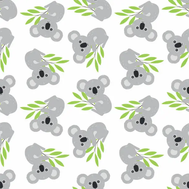 Vector illustration of Seamless pattern with koalas and eucalyptus leaves