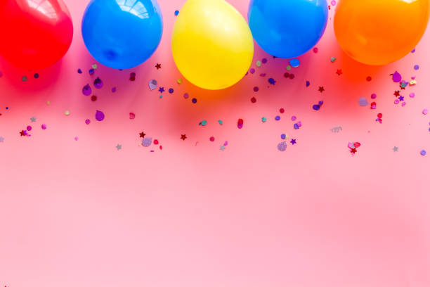 istock Happy birthday concept. Balloon on pink background top-down copy space 1257914294