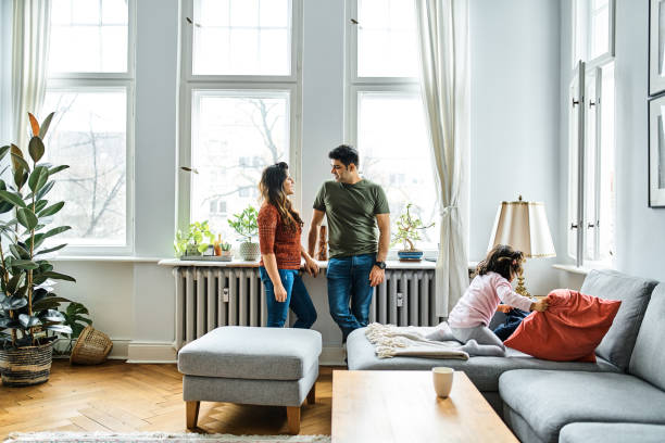Family spending leisure time at home