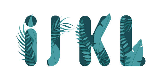 ilustraciones, imágenes clip art, dibujos animados e iconos de stock de letras vectoriales i j k l del alfabeto. diseño de hojas. - letter i letter j letter k letter l