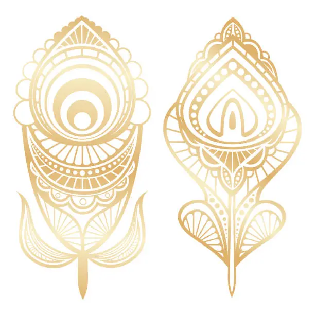 Vector illustration of Golden feathers indian style isolated on white background