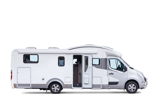 Side view of a modern RV isolated on white. Includes clipping path.