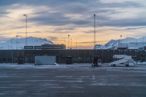 Tromso airport entrance in winter