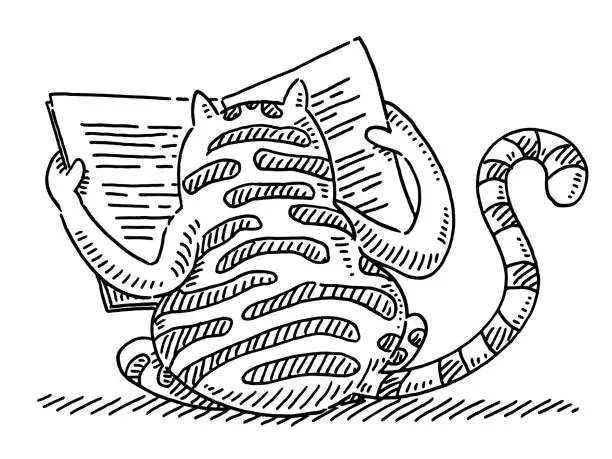 Vector illustration of Wildcat Reading Newspaper Drawing