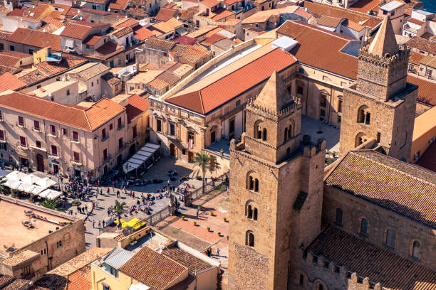 Cefalu Cathedral seen from above, Arab-Norman architecture in Sicily Cefalu Cathedral seen from above, Arab-Norman architecture in Sicily. Italy cefalu stock pictures, royalty-free photos & images