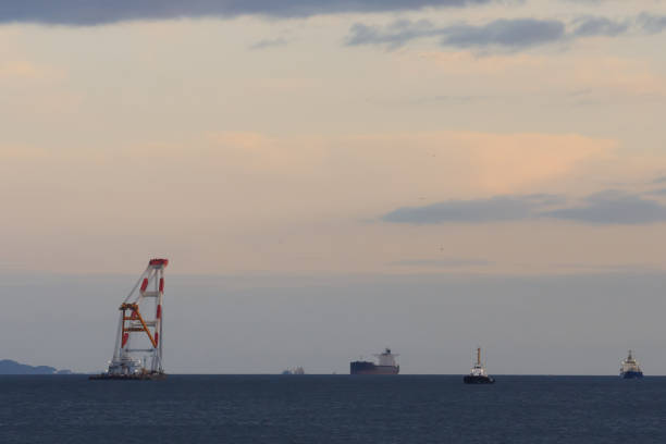 istock Crane ship floating in the sea 1257924890