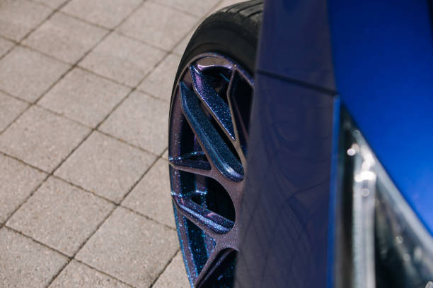 istock Front wheel of sport car 1257927108