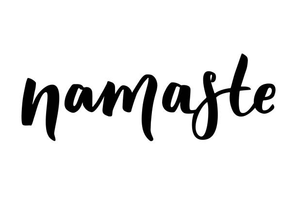Hand drawn namaste card. Hello in hindi. Ink lettering background. Positive quote. Modern brush calligraphy. Positive quote. Modern brush calligraphy. Hand drawn namaste card. Hello in hindi. Ink lettering background. anjali mudra stock illustrations