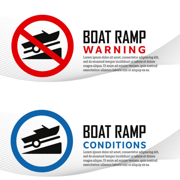 illustrations, cliparts, dessins animés et icônes de avertissement d’icônes de lancement de rampe de bateau et signes de conditions - restricted area sign