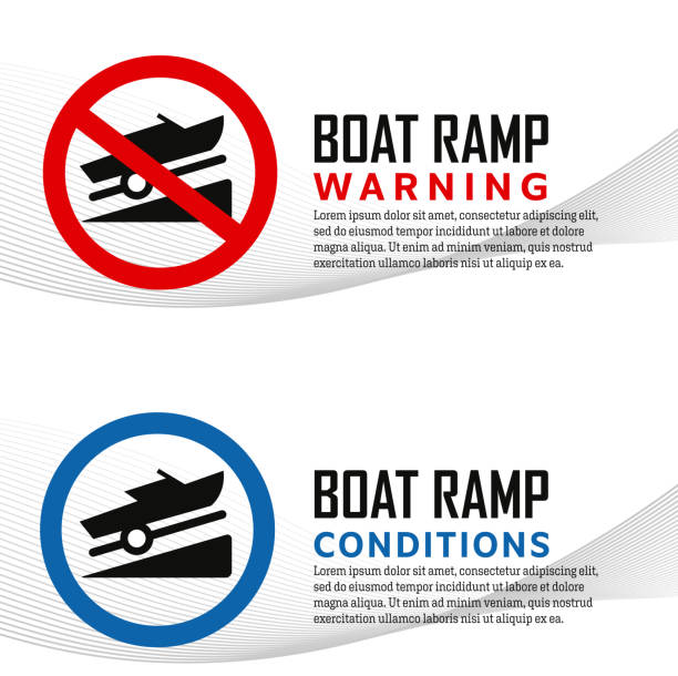 bildbanksillustrationer, clip art samt tecknat material och ikoner med varnings- och villkorsskyltar för båtrampuppskjutning - båtramp