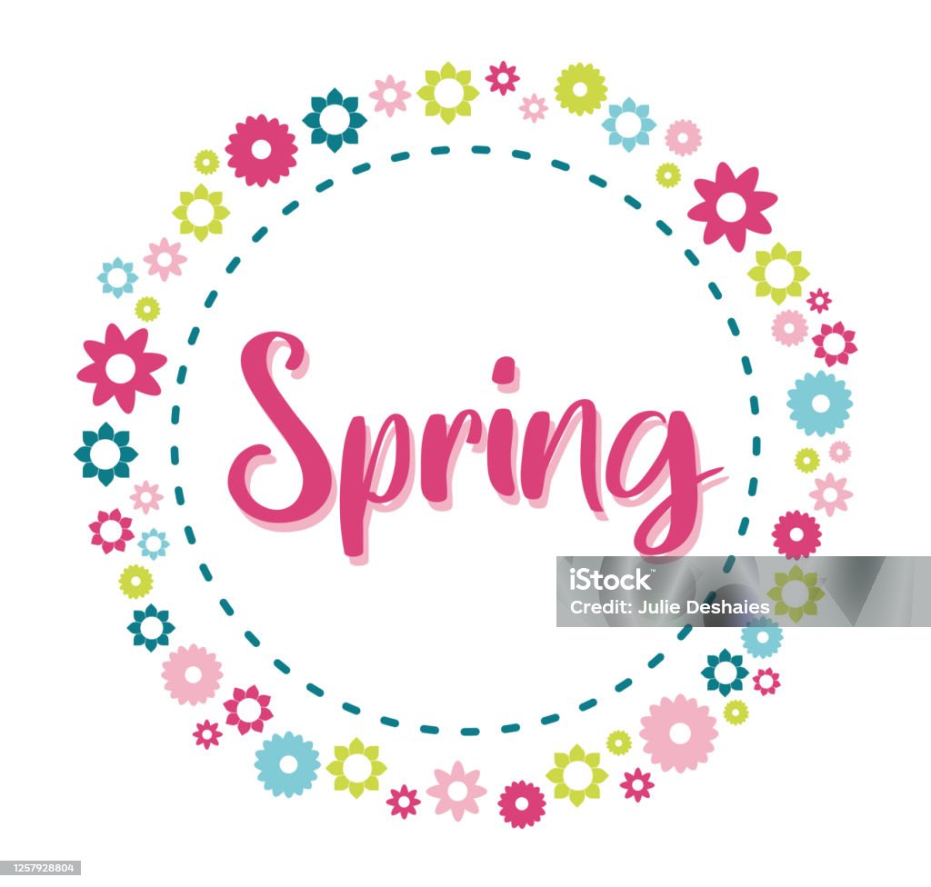 Spring Season Cute Floral Round Frame Vector Illustration Stock ...