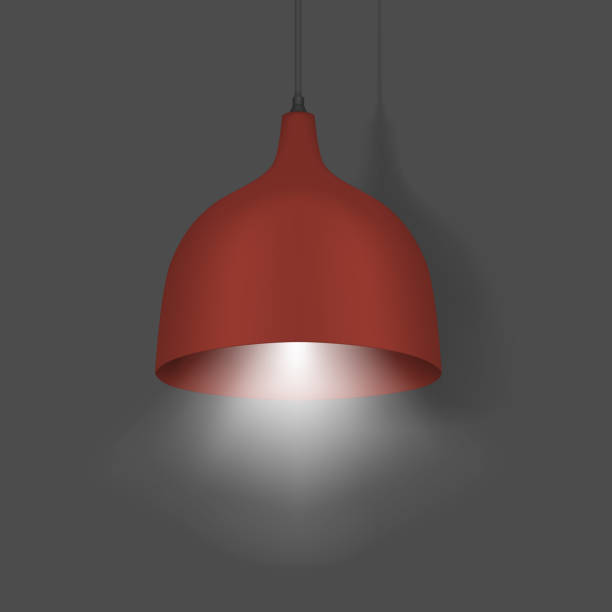 istock Hanging pendant lamp. Modern interior light. Chandelier with red lampshade. Realistic vector illustration 1257932407