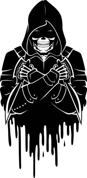 Vector illustration of Death Reaper Bust, Tattoo Style