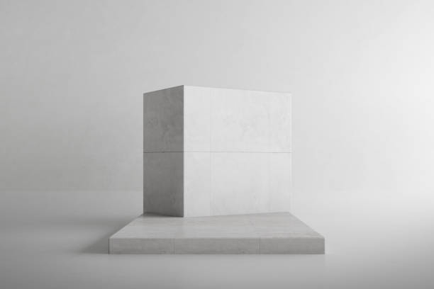 espacio de arquitectura abstracta con cubo de hormigón. geometría.  renderizado 3d. - bloque de cemento fotografías e imágenes de stock