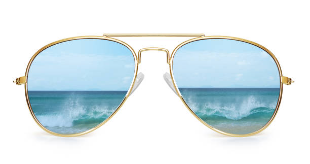 istock aviator sunglasses with ocean reflection. Isolated 1257939498
