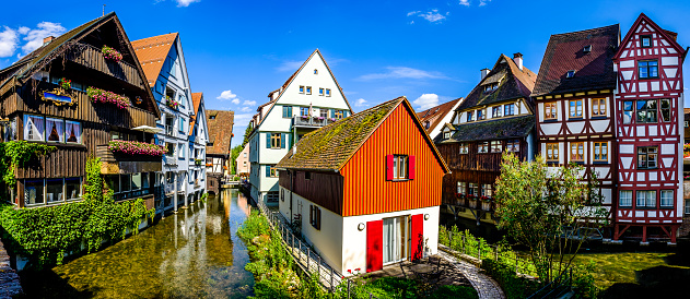famous historic facades at the old town of Ulm in Germany