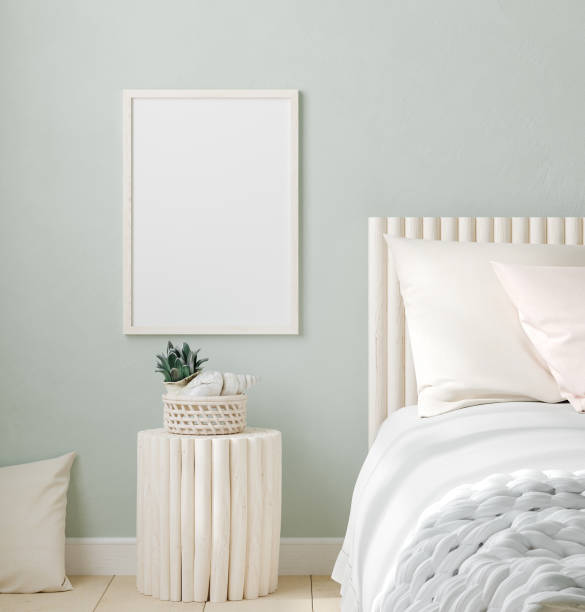 istock Mock-up poster frame in bedroom, Scandinavian style 1257941797