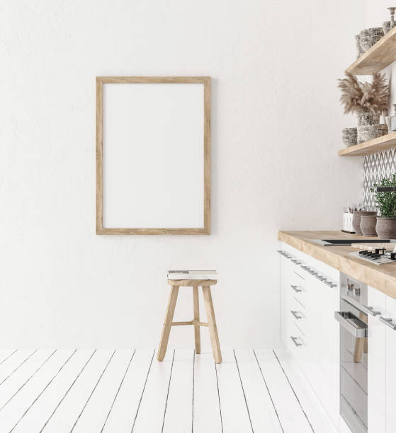 istock Mock up poster frame in kitchen interior background, Ethnic style 1257941912