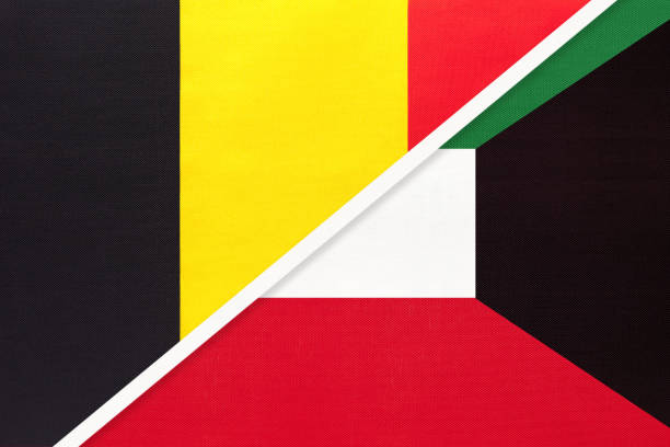 istock Belgium and Kuwait, symbol of two national flags from textile. Championship between two countries. 1257942967