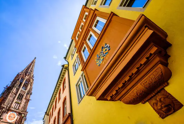 historic buildings at the famous old town of Freiburg im Breisgau